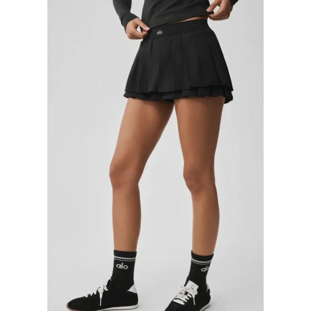 Alo Double or Nothing Tennis Skirt Black